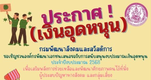 ขอเชิญชวนองค์กรพัฒนาเอกชน เสนอขอรับการสนับสนุนงบประมาณ เงินอุดหนุน ประจำปีงบประมาณ 2568