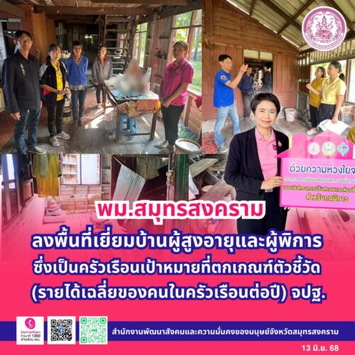 ลงพื้นที่เยี่ยมบ้านผู้สูงอายุและผู้พิการ ซึ่งเป็นครัวเรือนเป้าหมายที่ตกเกณฑ์ตัวชี้วัด (รายได้เฉลี่ยของคนในครัวเรือนต่อปี) จปฐ.