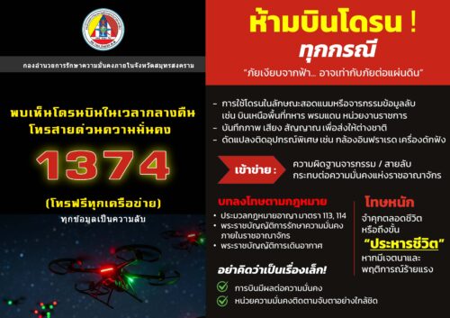 ห้ามบินโดรนในพื้นที่โดยไม่ได้รับอนุญาต